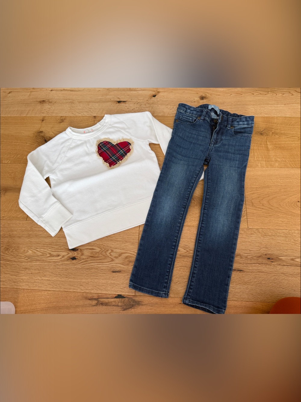 Crewcuts kids White Long-Sleeve Top  and GAP jeans 4 t